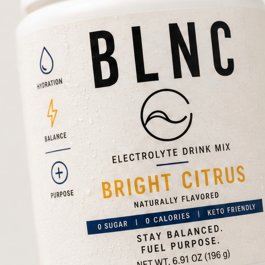 Close-up of the BLNC jar label showing electrolyte doses.