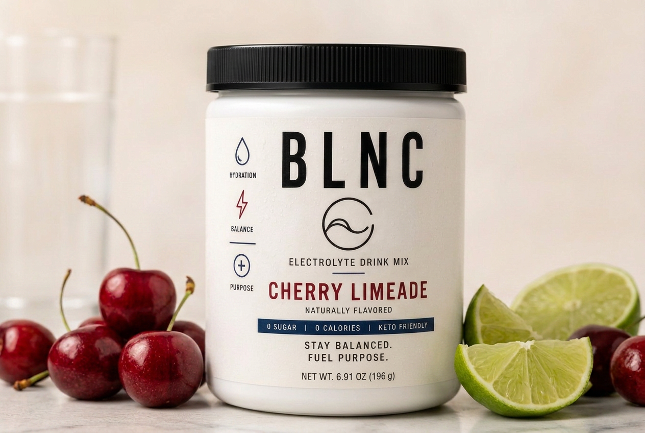 BLNC Cherry Limeade daily electrolyte drink mix, 6.91 oz jar.